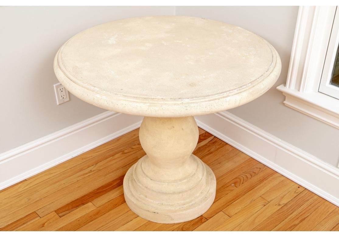 Mid-Century Modern Sophisticated Pair Of Cast Faux Stone Round Pedestal Side Tables For Sale