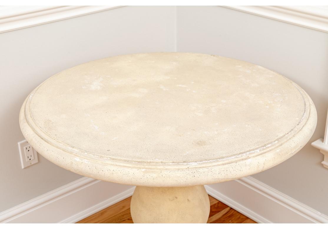Sophisticated Pair Of Cast Faux Stone Round Pedestal Side Tables In Fair Condition For Sale In Bridgeport, CT