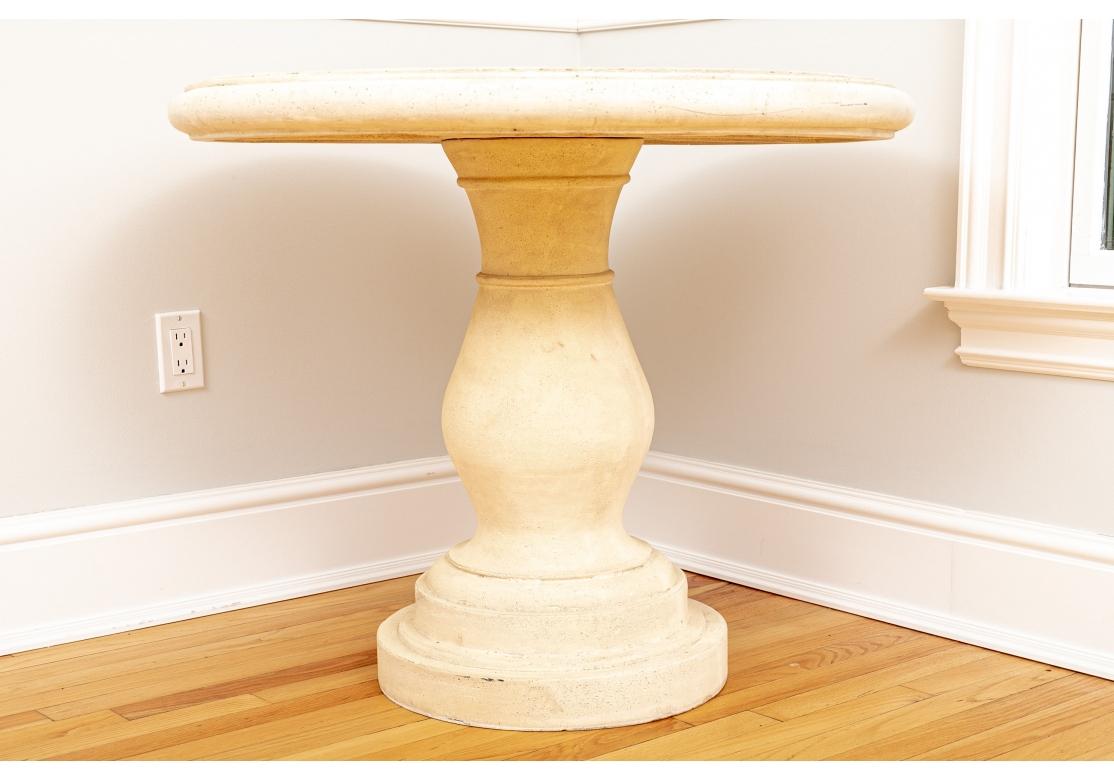 Cast Stone Sophisticated Pair Of Cast Faux Stone Round Pedestal Side Tables For Sale
