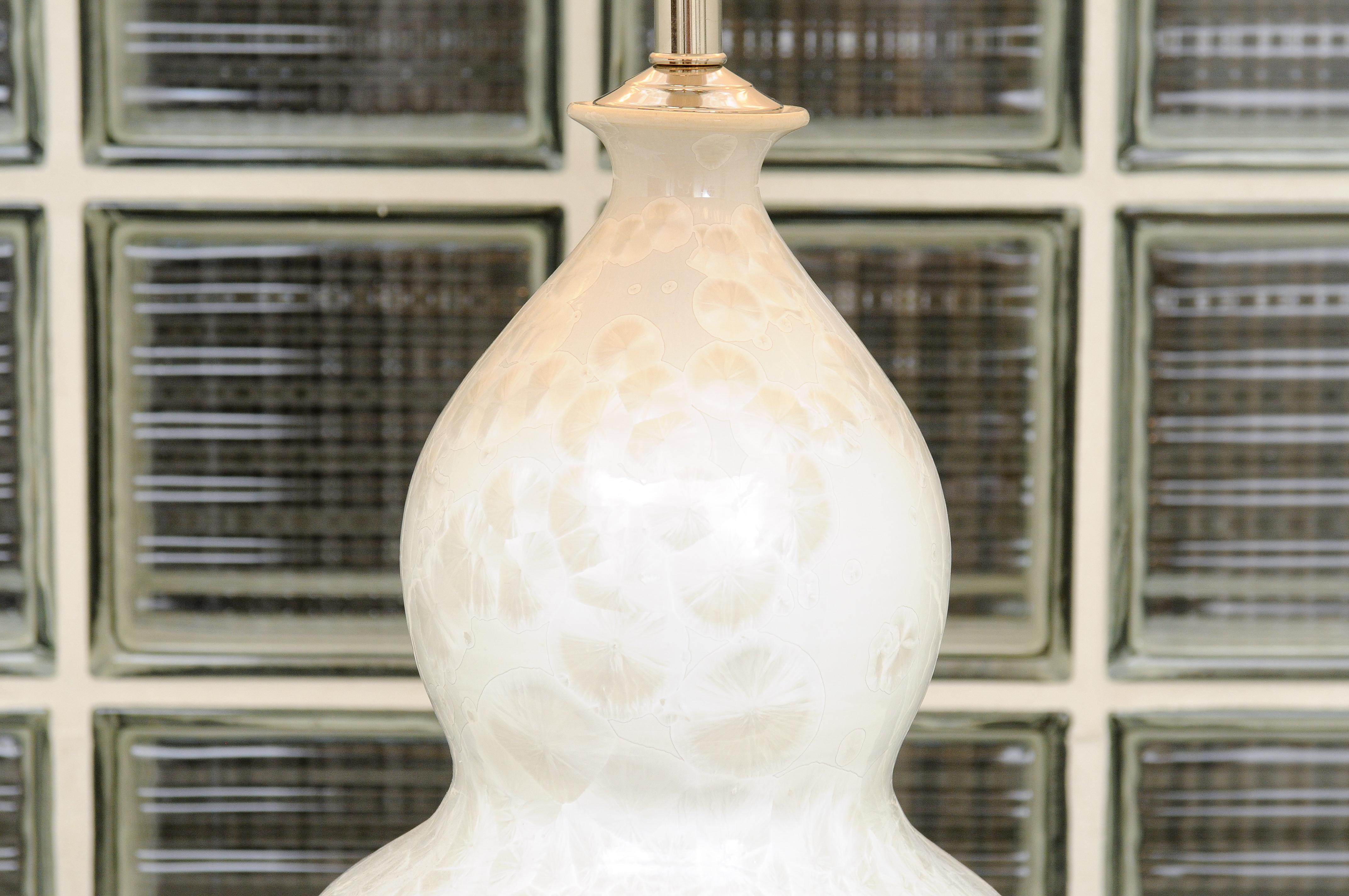 Unknown Sophisticated Pair of Custom Large Fish-Scale Glaze Ceramic Double Gourd Lamps For Sale