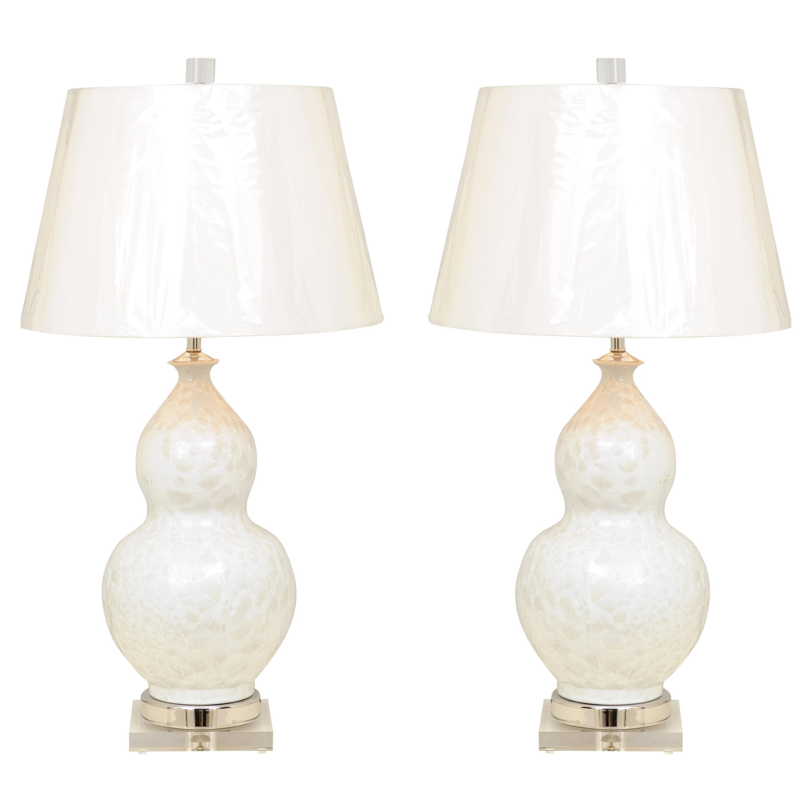 Sophisticated Pair of Custom Large Fish-Scale Glaze Ceramic Double Gourd Lamps For Sale