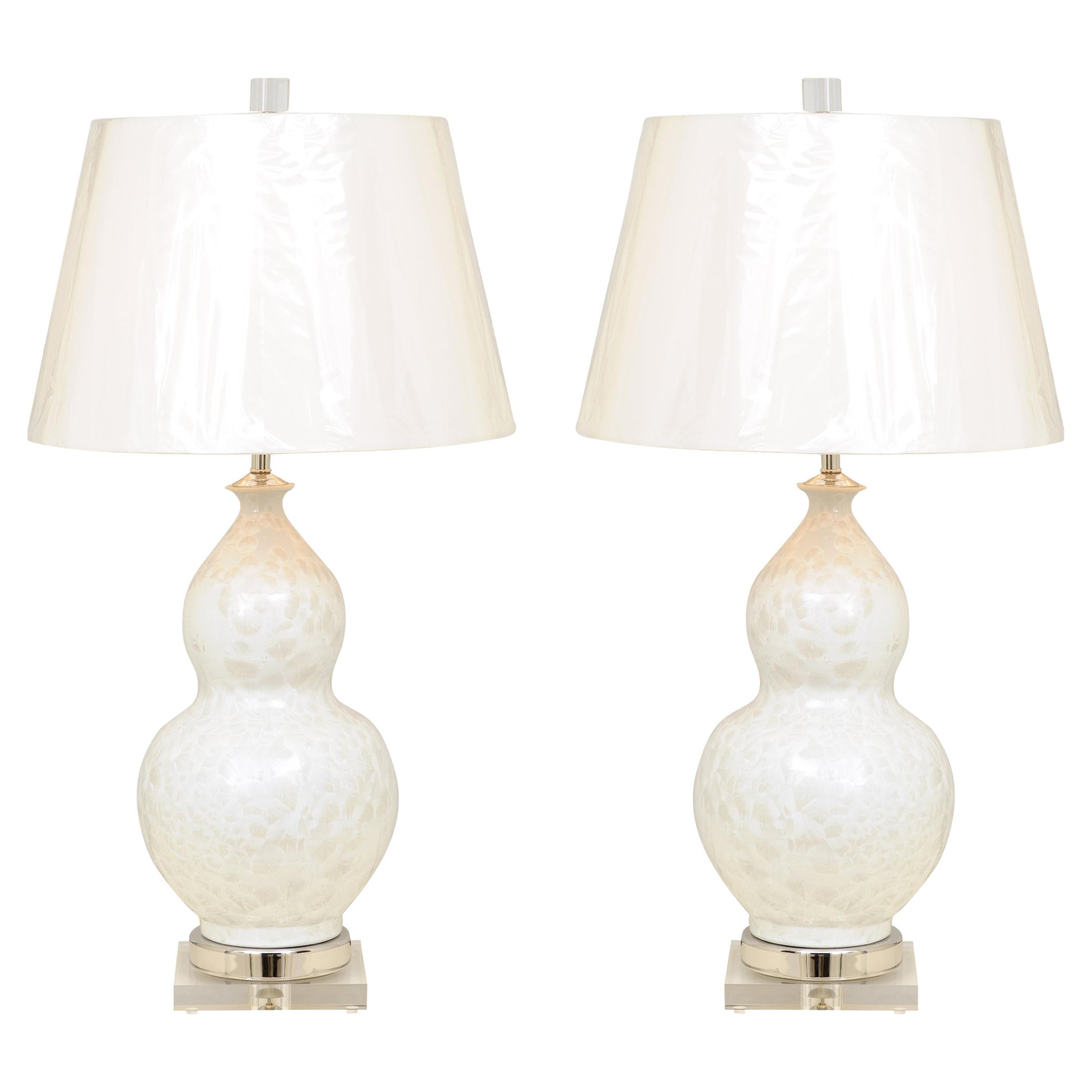 Sophisticated Pair of Custom Large Fish-Scale Glaze Ceramic Double Gourd Lamps