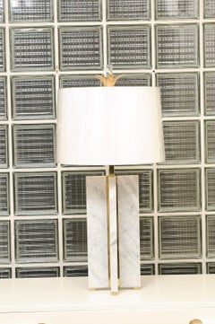 Sophisticated Pair of Heavy-Duty Vintage Marble and Brass Lamps