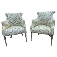 Sophisticated Pair of Leaf Pattern Upholstered Club Chairs