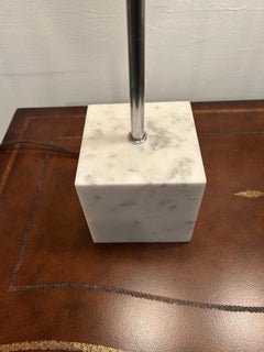 Sophisticated Pair of Midcentury Modern Elongated Chrome & Marble Table Lamps