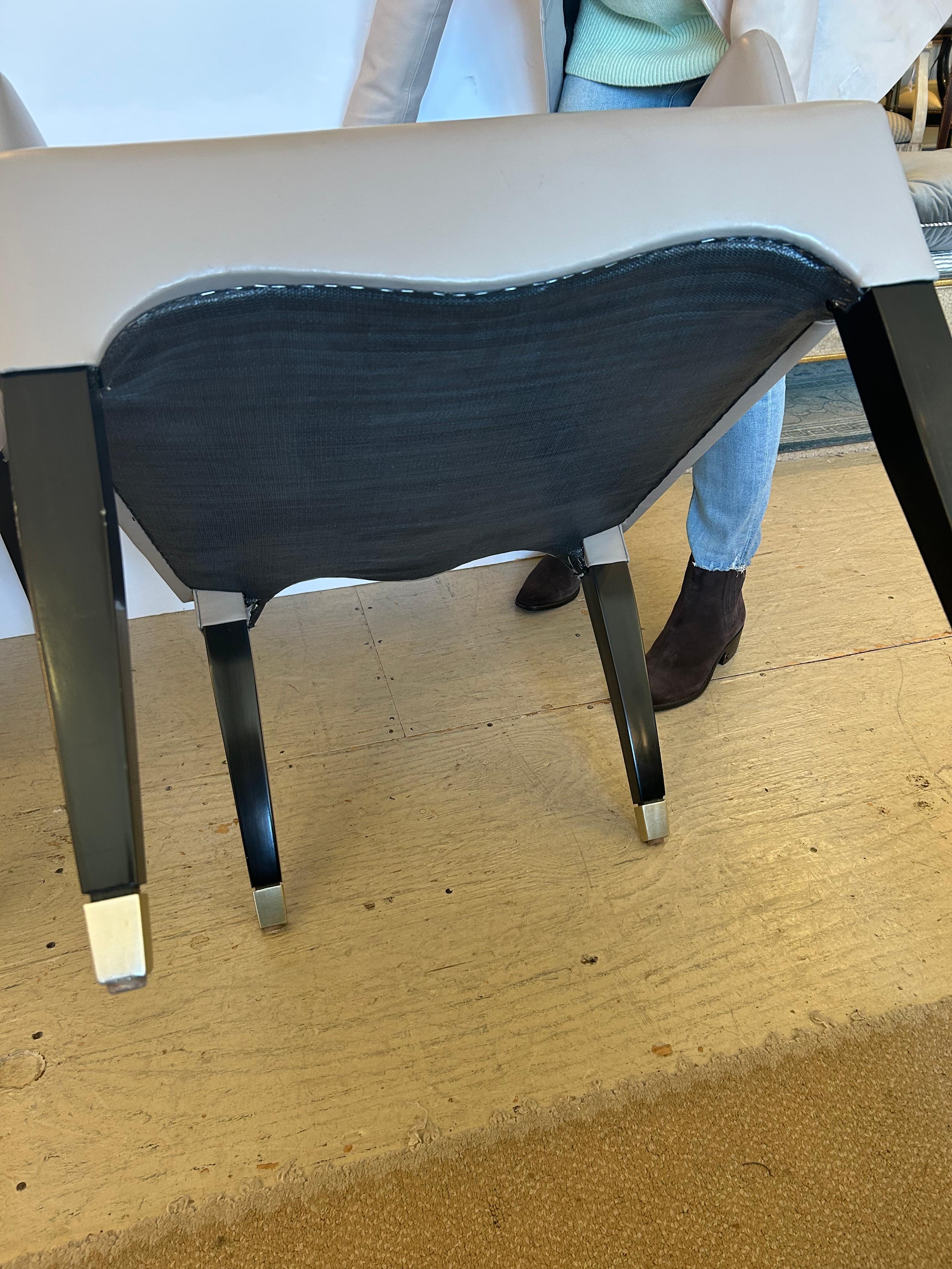 Sophisticated Pair of Tailored Custom Taupe Leather Club Chairs For Sale 8