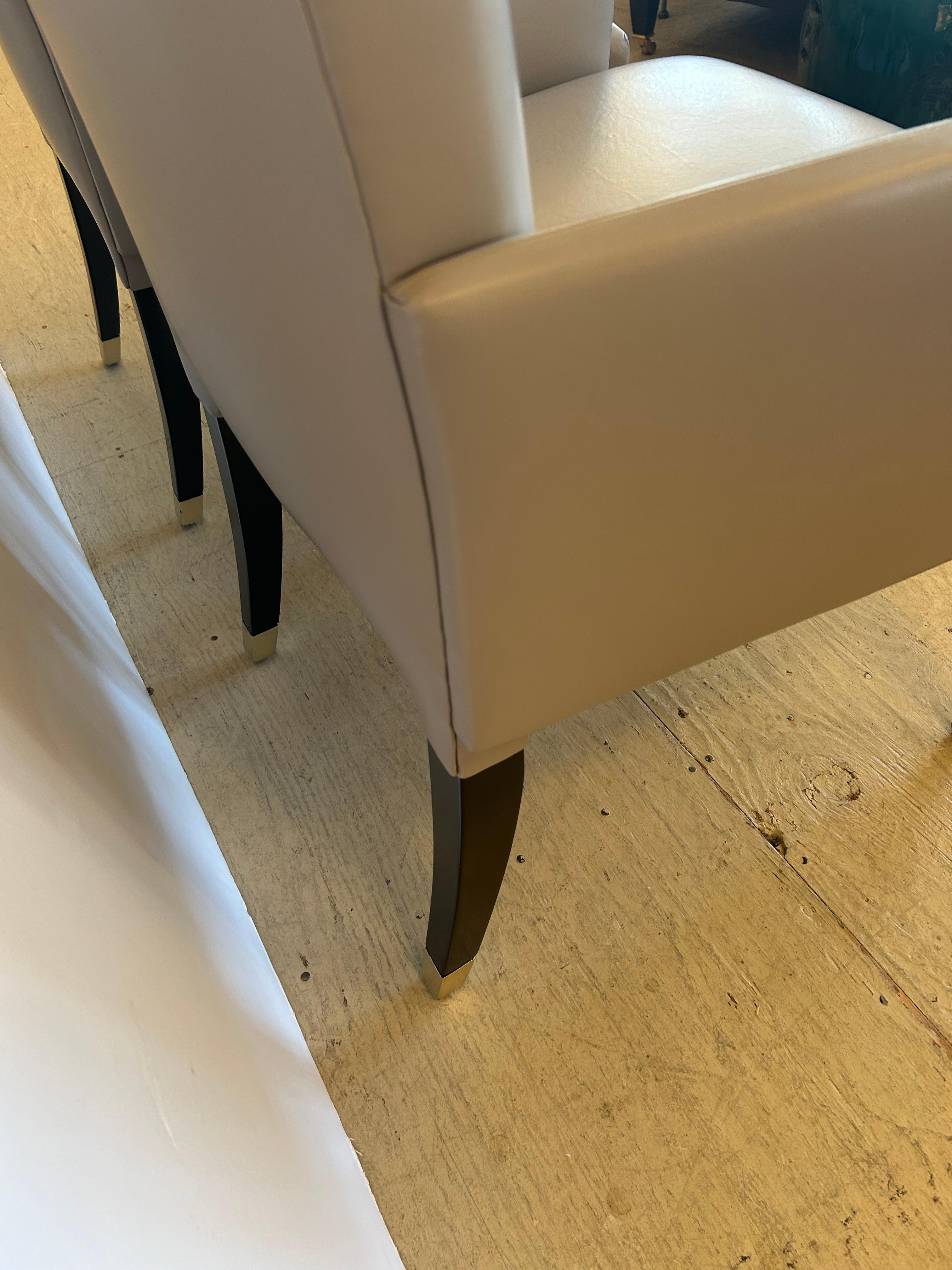 Sophisticated Pair of Tailored Custom Taupe Leather Club Chairs For Sale 2