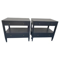 Sophisticated Pair of Two-Drawer Raffia Wrapped Black Nightstands End Tables