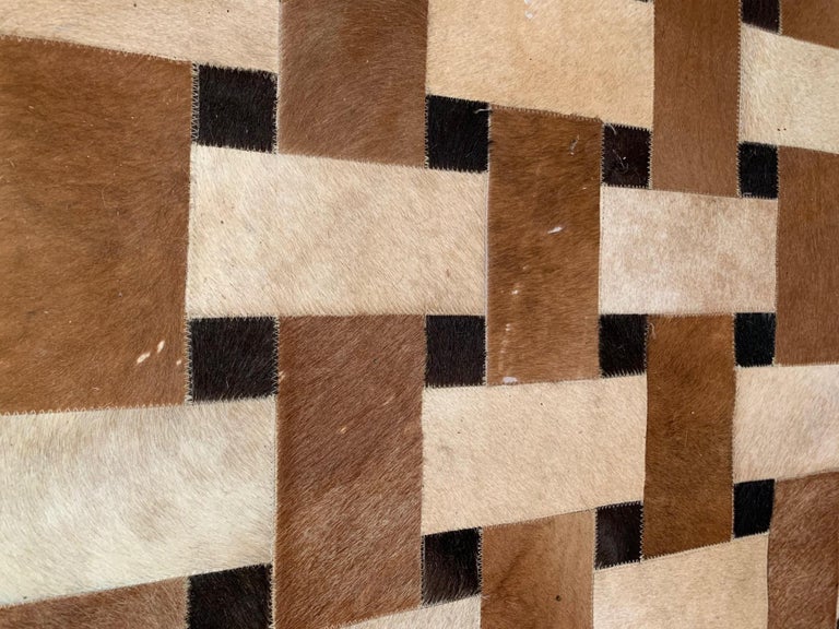Sophisticated Patchwork Cowhide Area Rug For Sale at 1stDibs