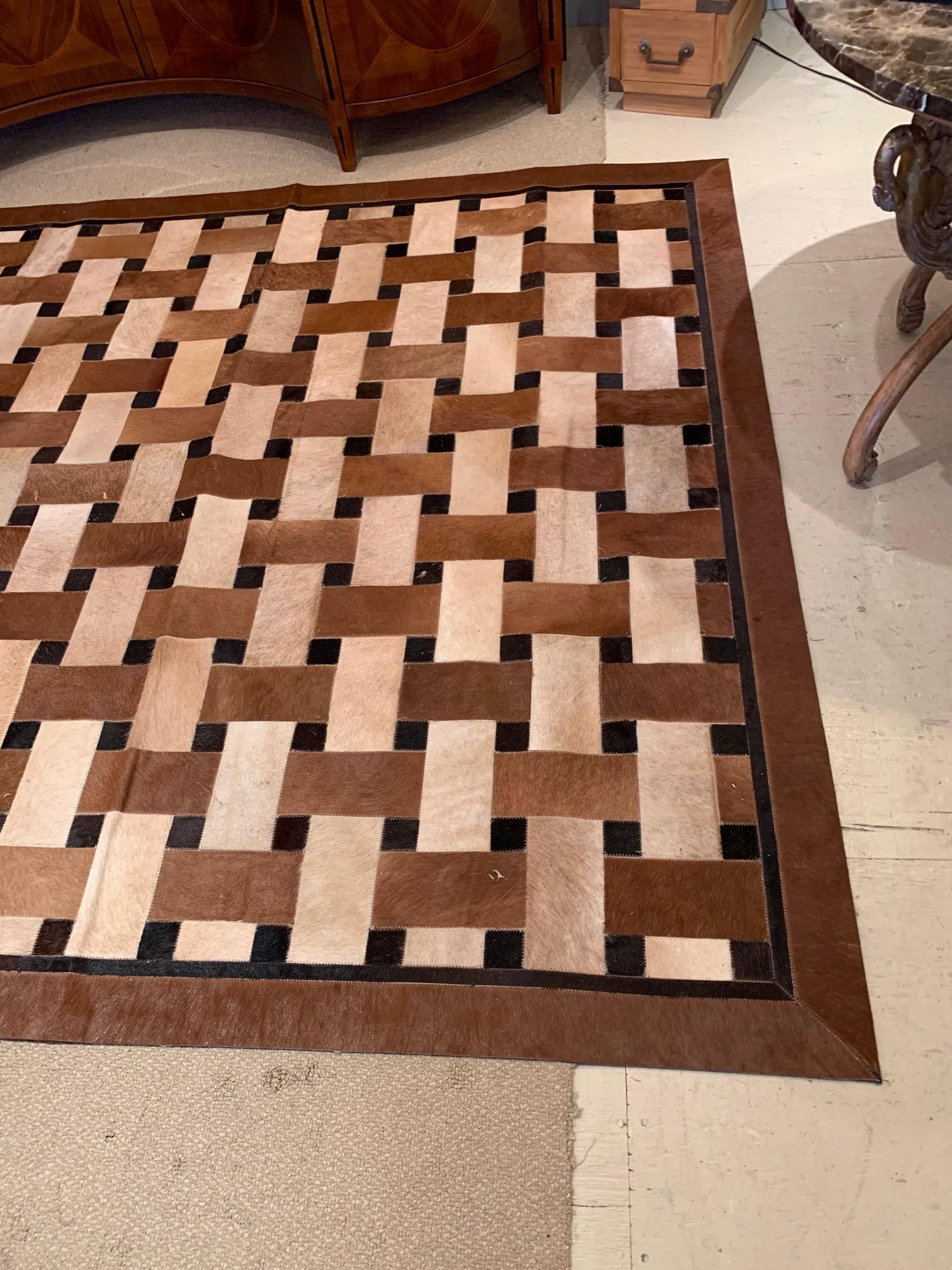 Sophisticated Patchwork Cowhide Area Rug 8