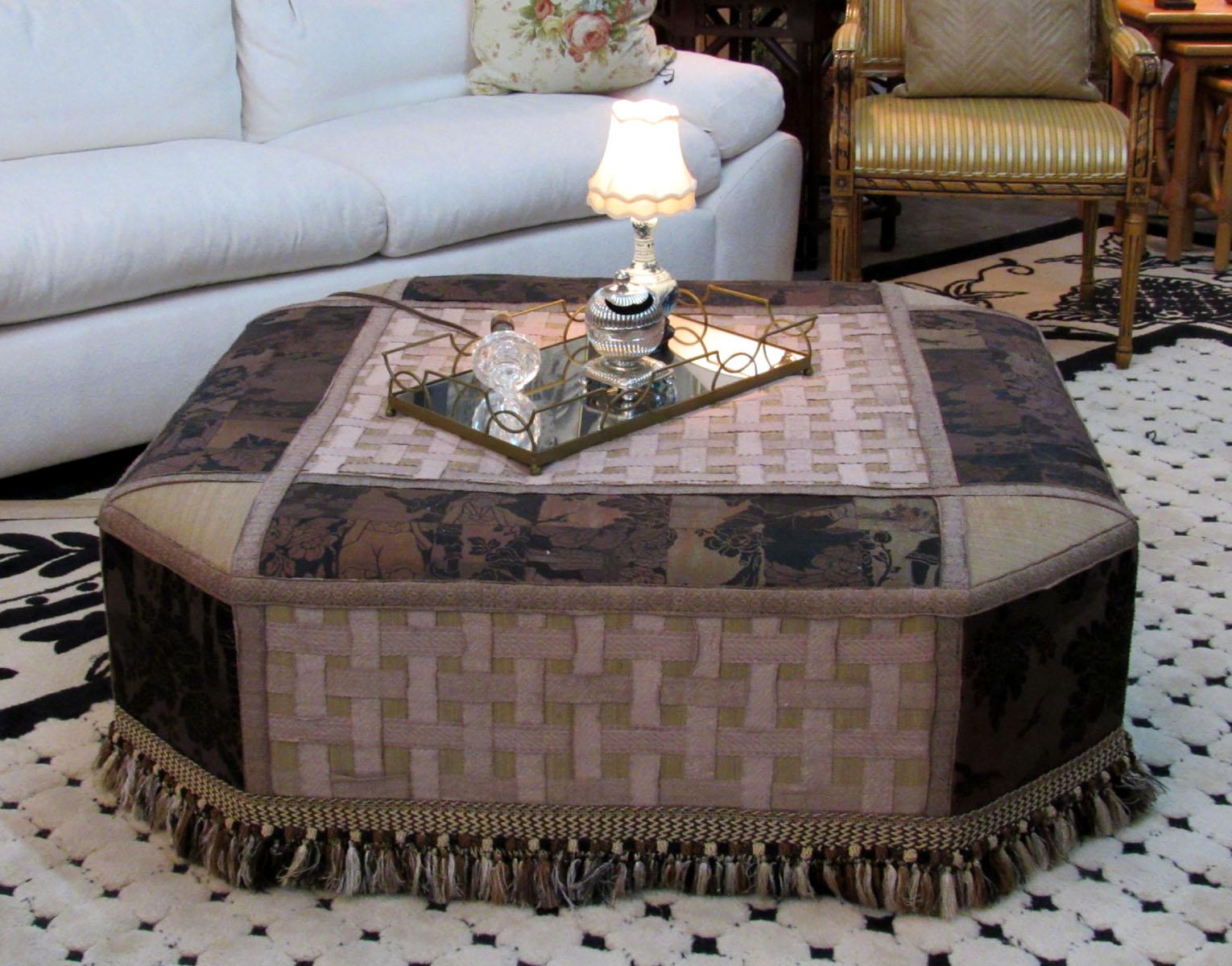 Sophisticated Peter Marino Ottoman with Antique Upholstery In Good Condition In Dallas, TX