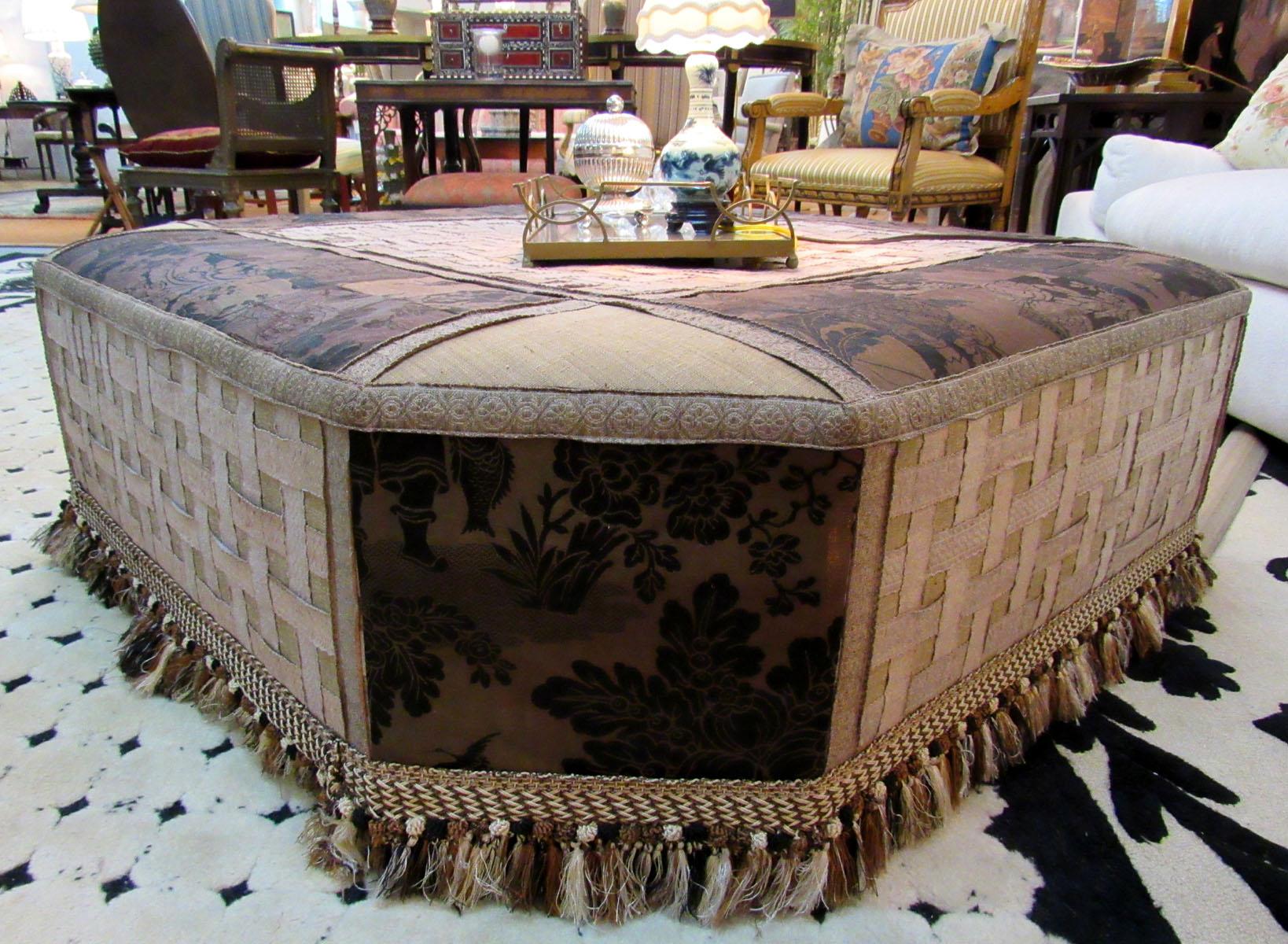 Sophisticated Peter Marino Ottoman with Antique Upholstery 2