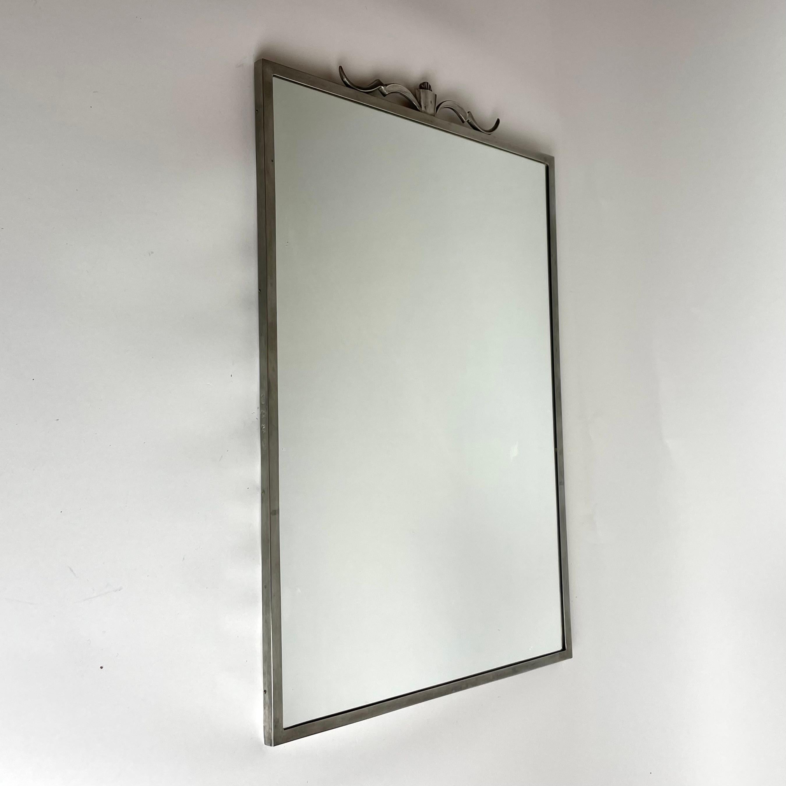 Art Deco Sophisticated Pewter Wall Mirror by Edvin Ollers in Swedish Grace from 1928 For Sale