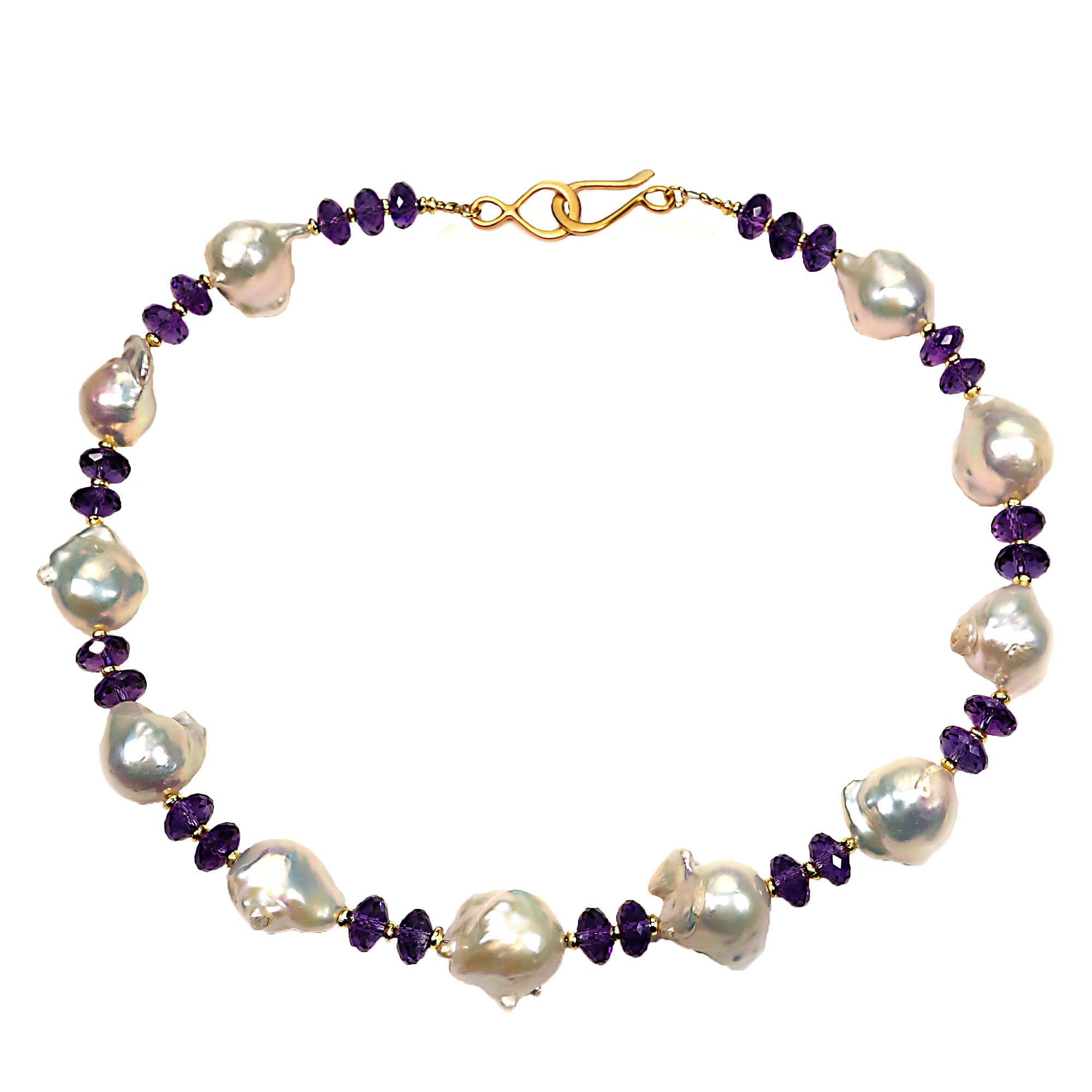 Artisan Gemjunky Sophisticated Purple Amethyst and White Baroque Pearl Choker Necklace