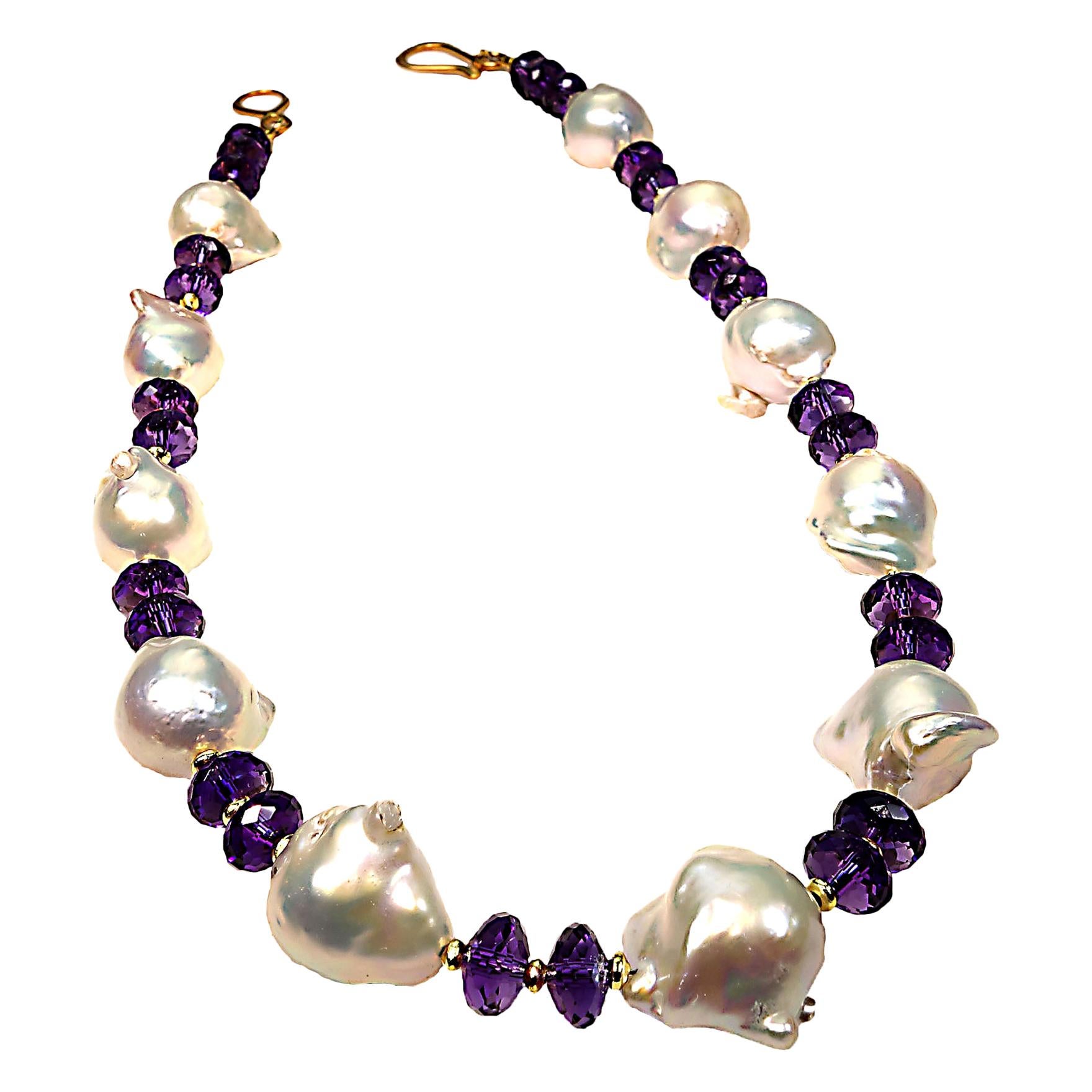 Gemjunky Sophisticated Purple Amethyst and White Baroque Pearl Choker Necklace