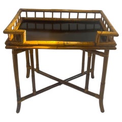 Sophisticated Rattan Tray on Stand with Black Laminate Top