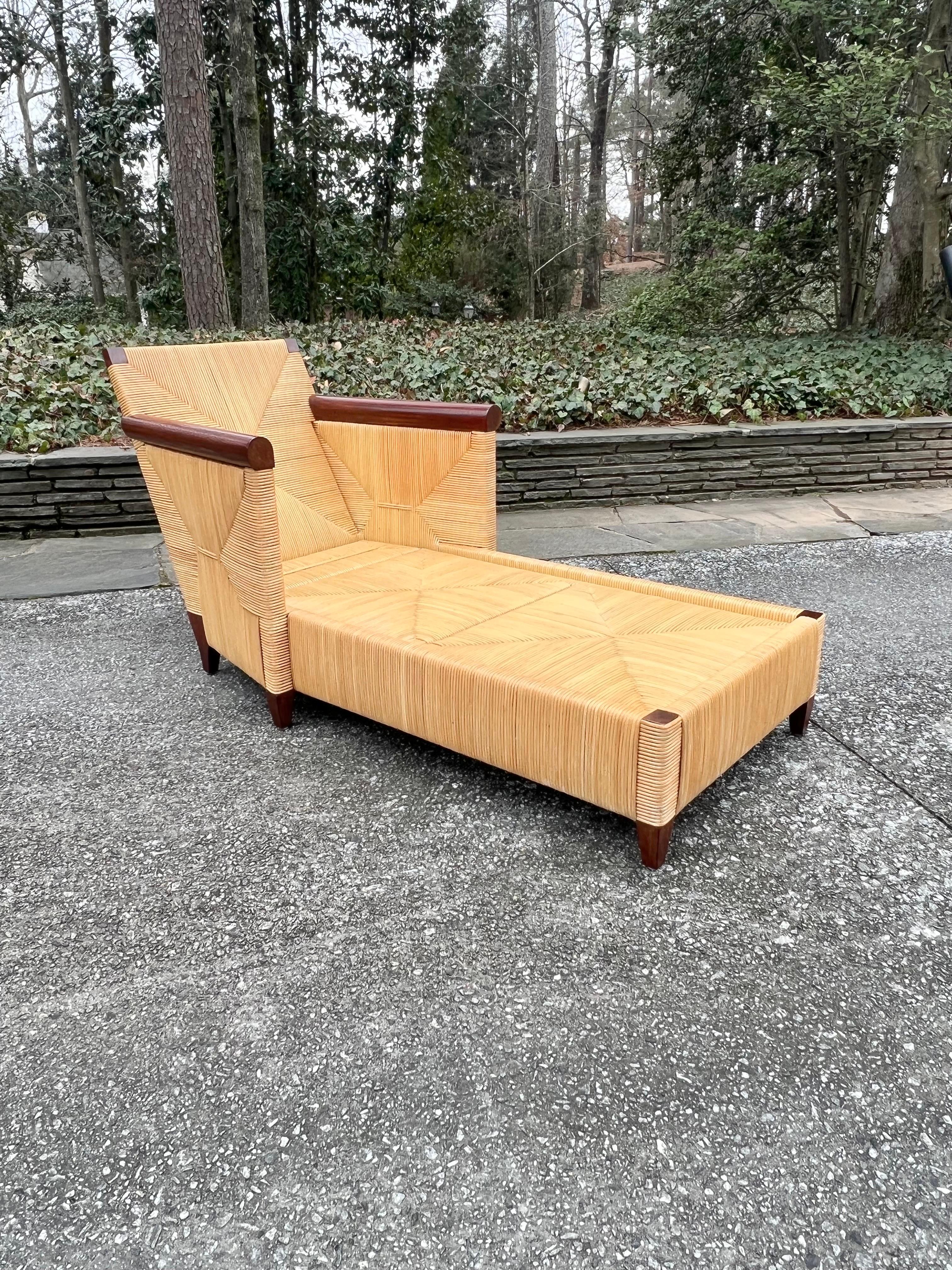 Sophisticated Restored Rush Cane Chaise Lounge by John Hutton for Donghia For Sale 8