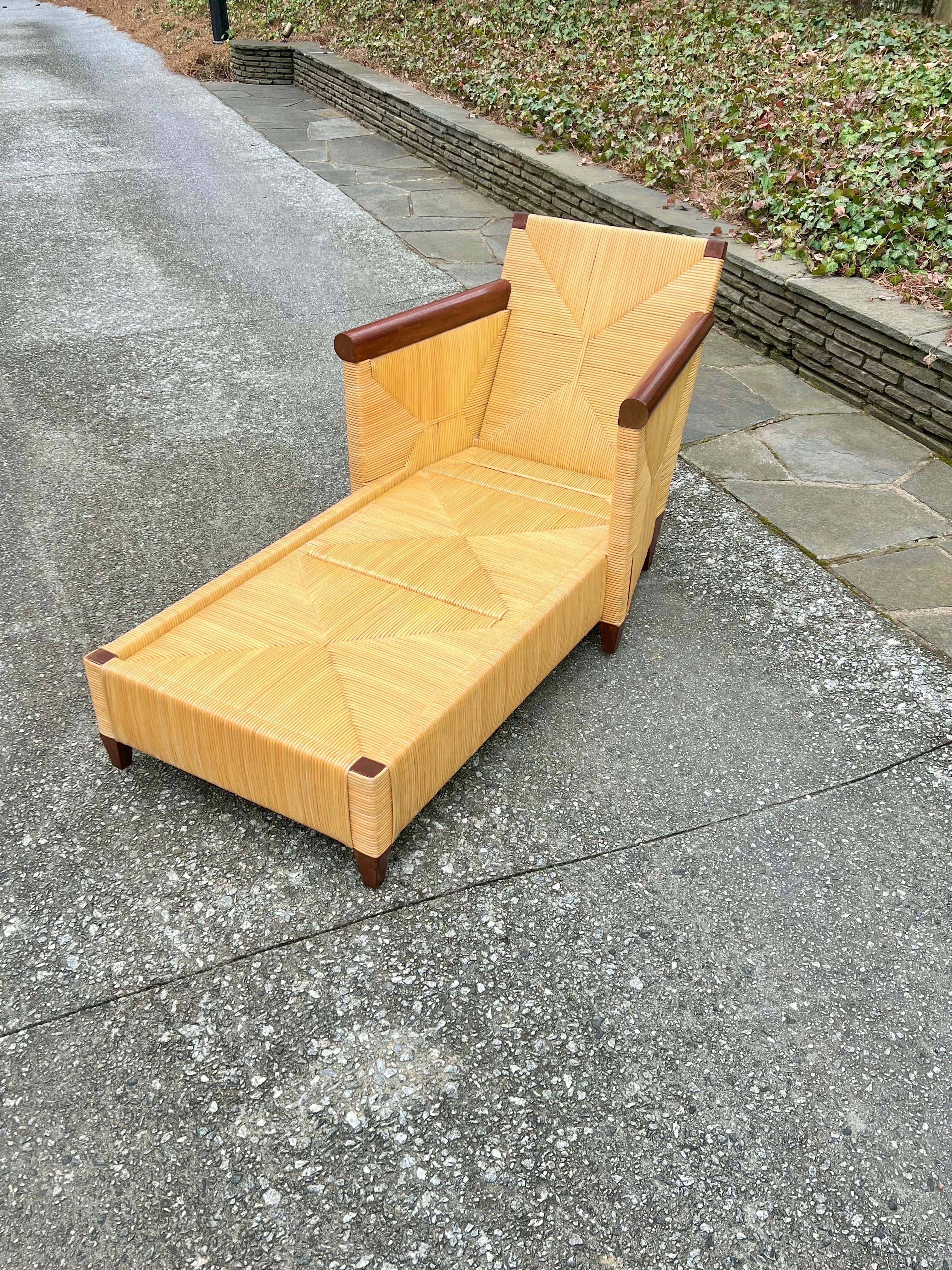 Sophisticated Restored Rush Cane Chaise Lounge by John Hutton for Donghia For Sale 11