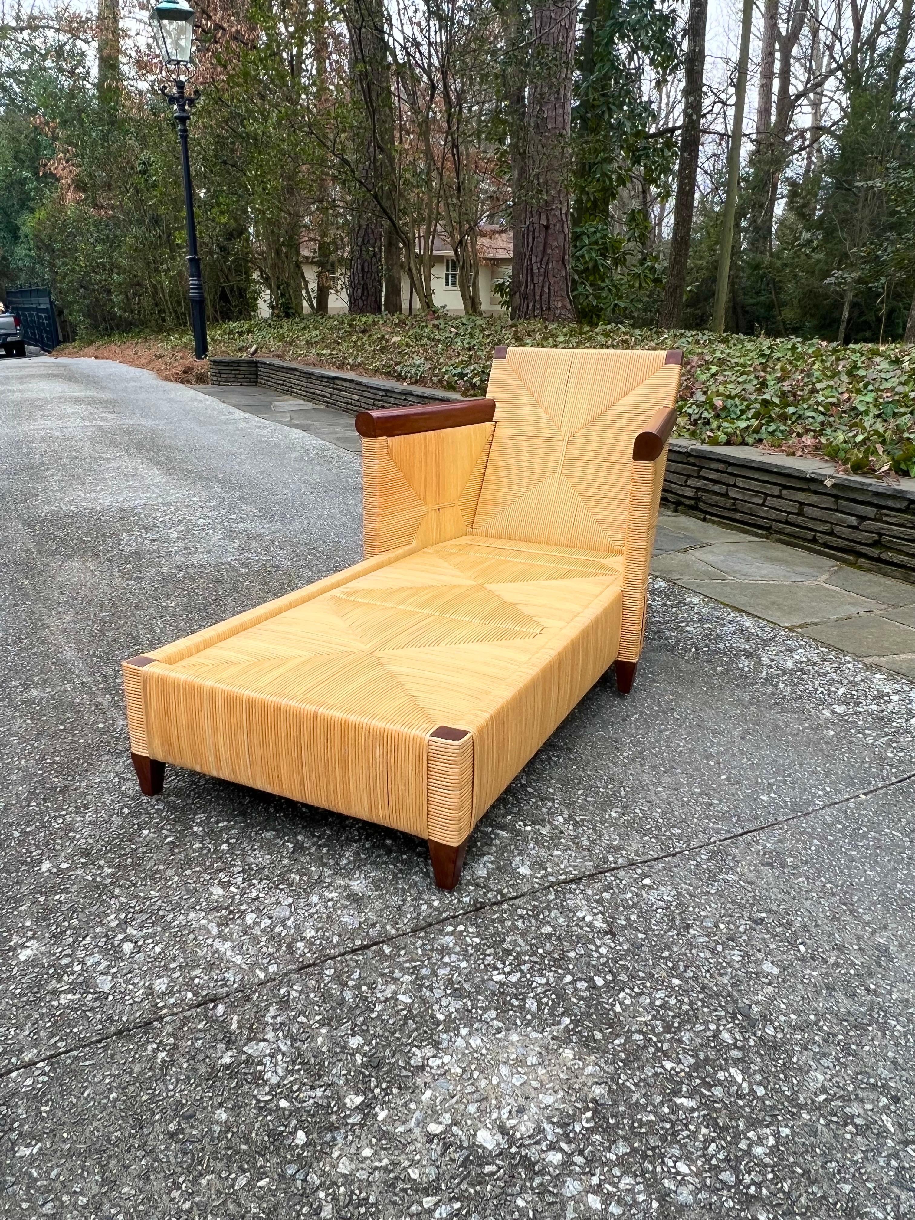 Sophisticated Restored Rush Cane Chaise Lounge by John Hutton for Donghia In Excellent Condition For Sale In Atlanta, GA