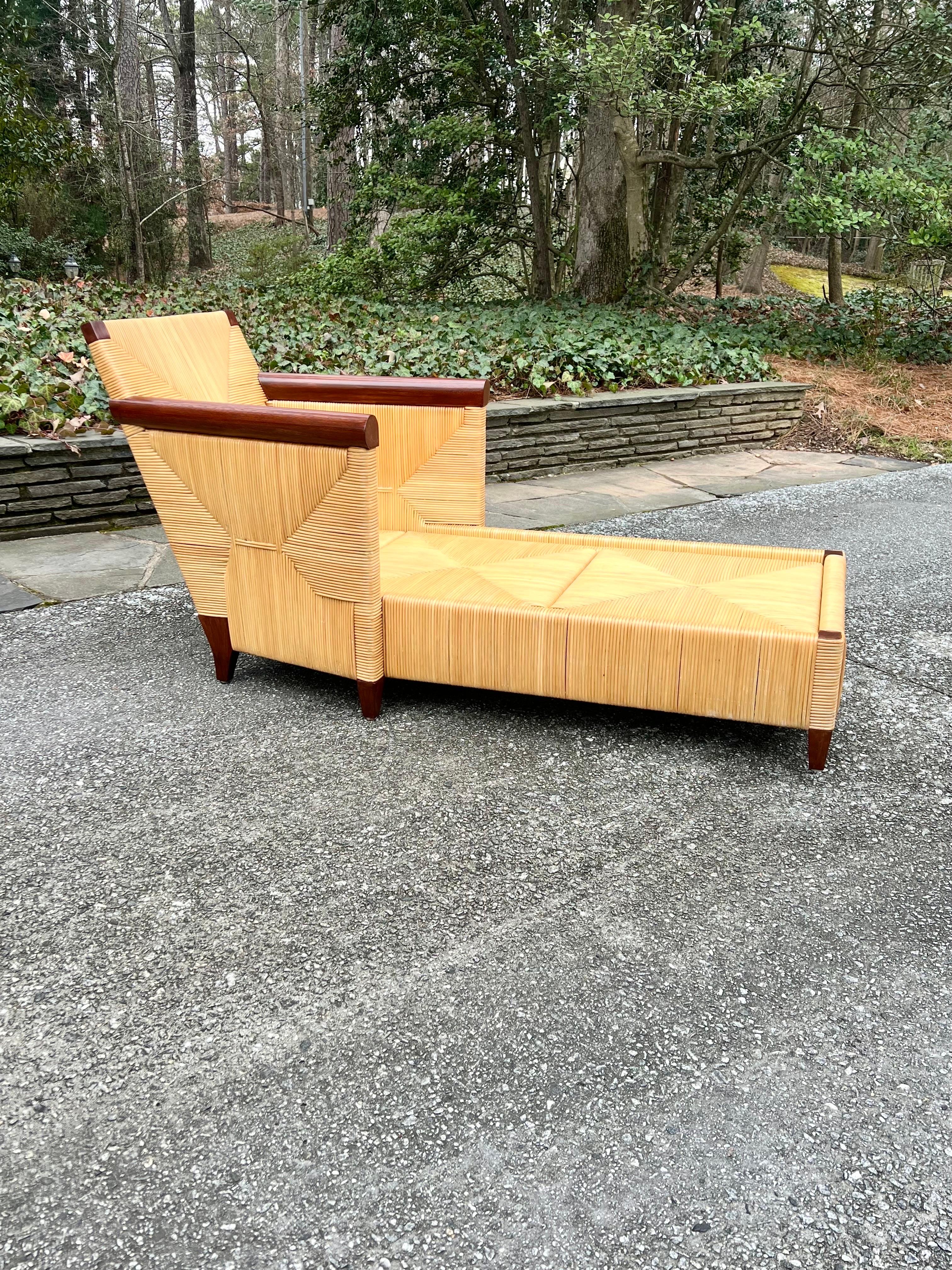 Sophisticated Restored Rush Cane Chaise Lounge by John Hutton for Donghia For Sale 3