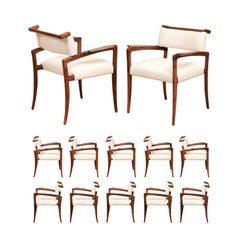 Aufwändig restaurierter Satz von 12 Klismos ARM-Stühlen aus Nussbaum nach Charles Allen