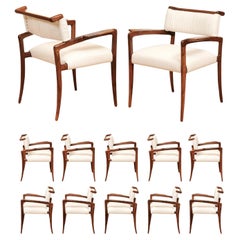 Aufwändig restaurierter Satz von 12 Klismos ARM-Stühlen aus Nussbaum nach Charles Allen