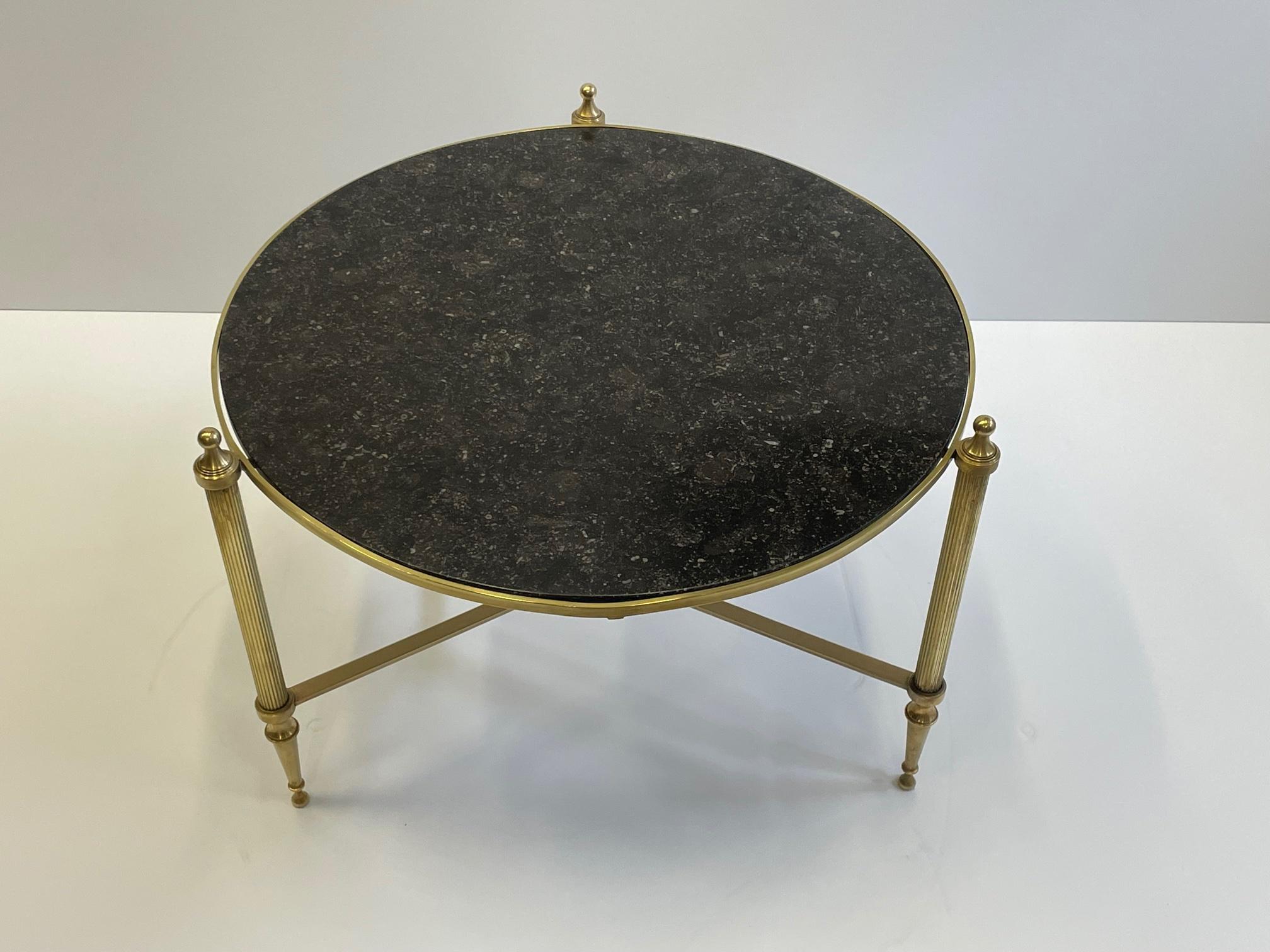Mid-20th Century Sophisticated Round Maison Jansen Style Brass Coffee Table with Black Marble Top