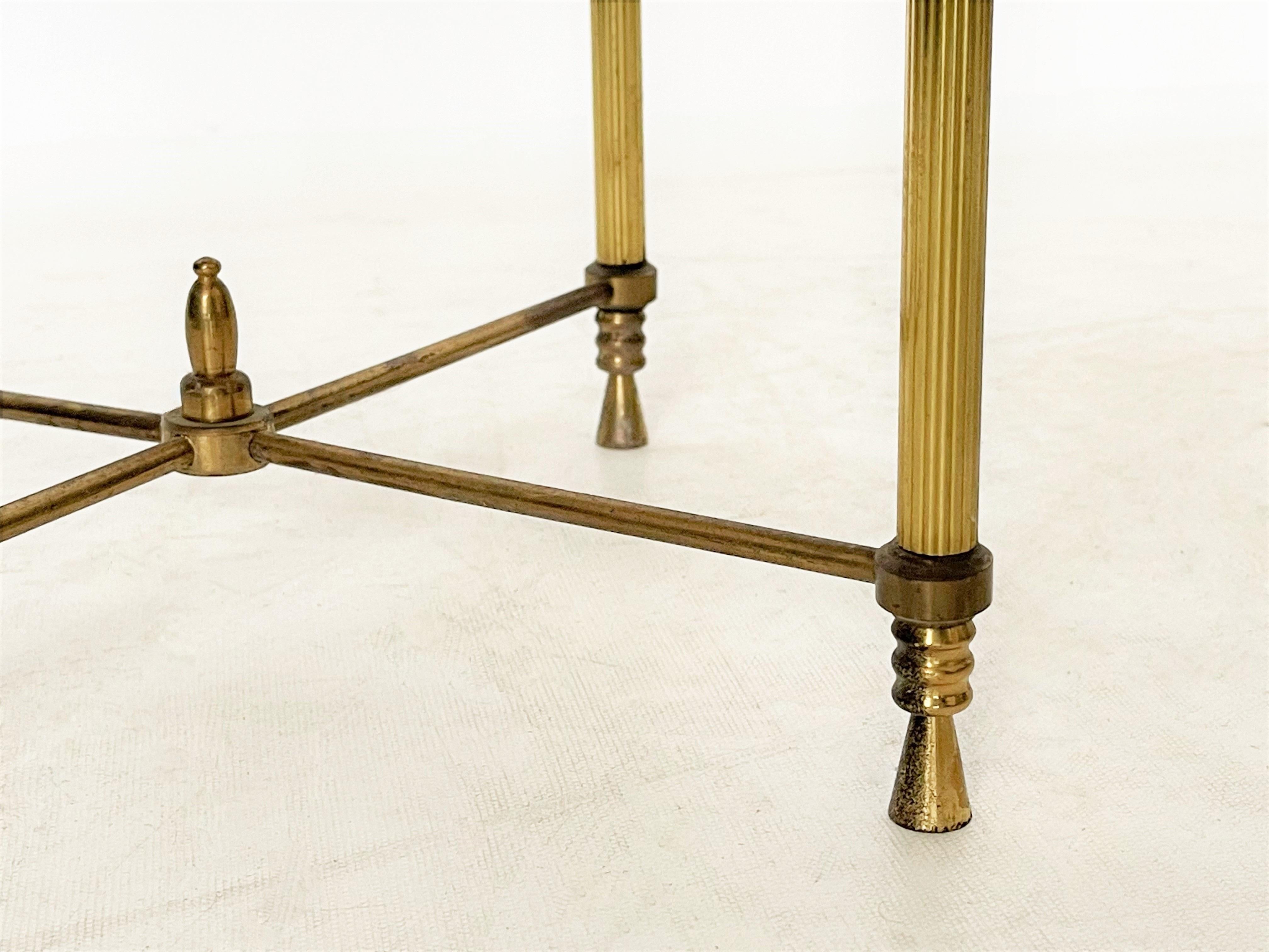 Sophisticated Round Maison Jansen Style Brass Drink Table with Green Marble Top For Sale 5