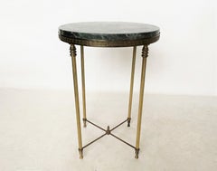 Sophisticated Round Maison Jansen Style Brass Drink Table with Green Marble Top
