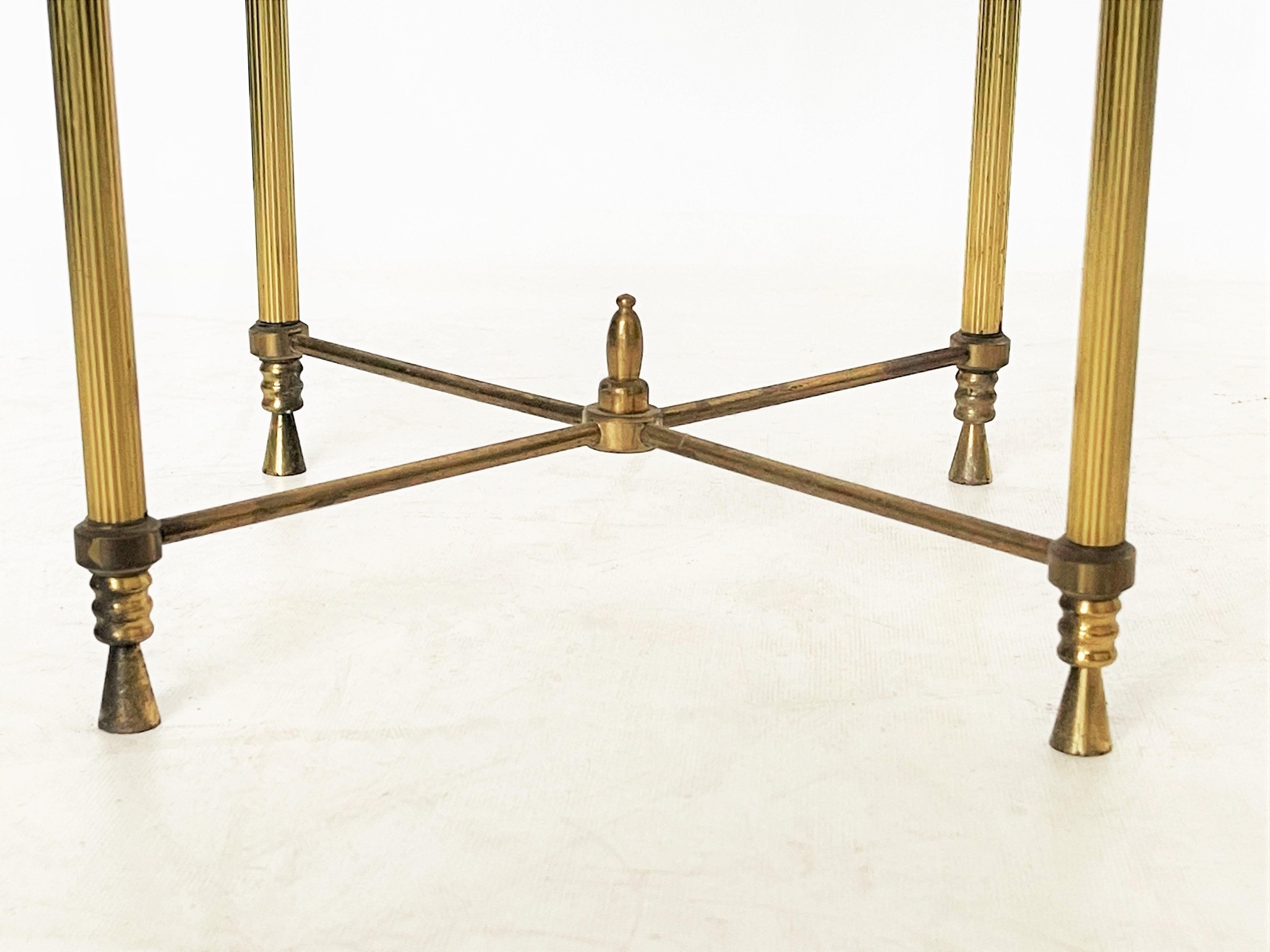 Sophisticated Round Maison Jansen Style Brass Drink Table with Green Marble Top For Sale 3