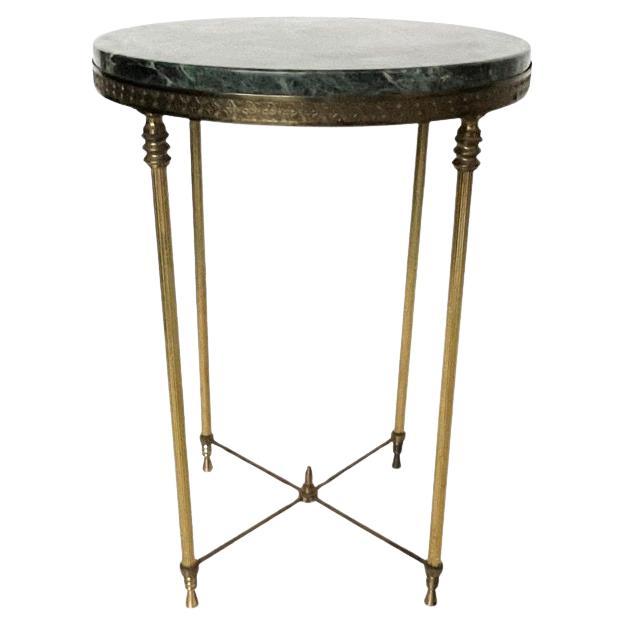 Sophisticated Round Maison Jansen Style Brass Drink Table with Green Marble Top