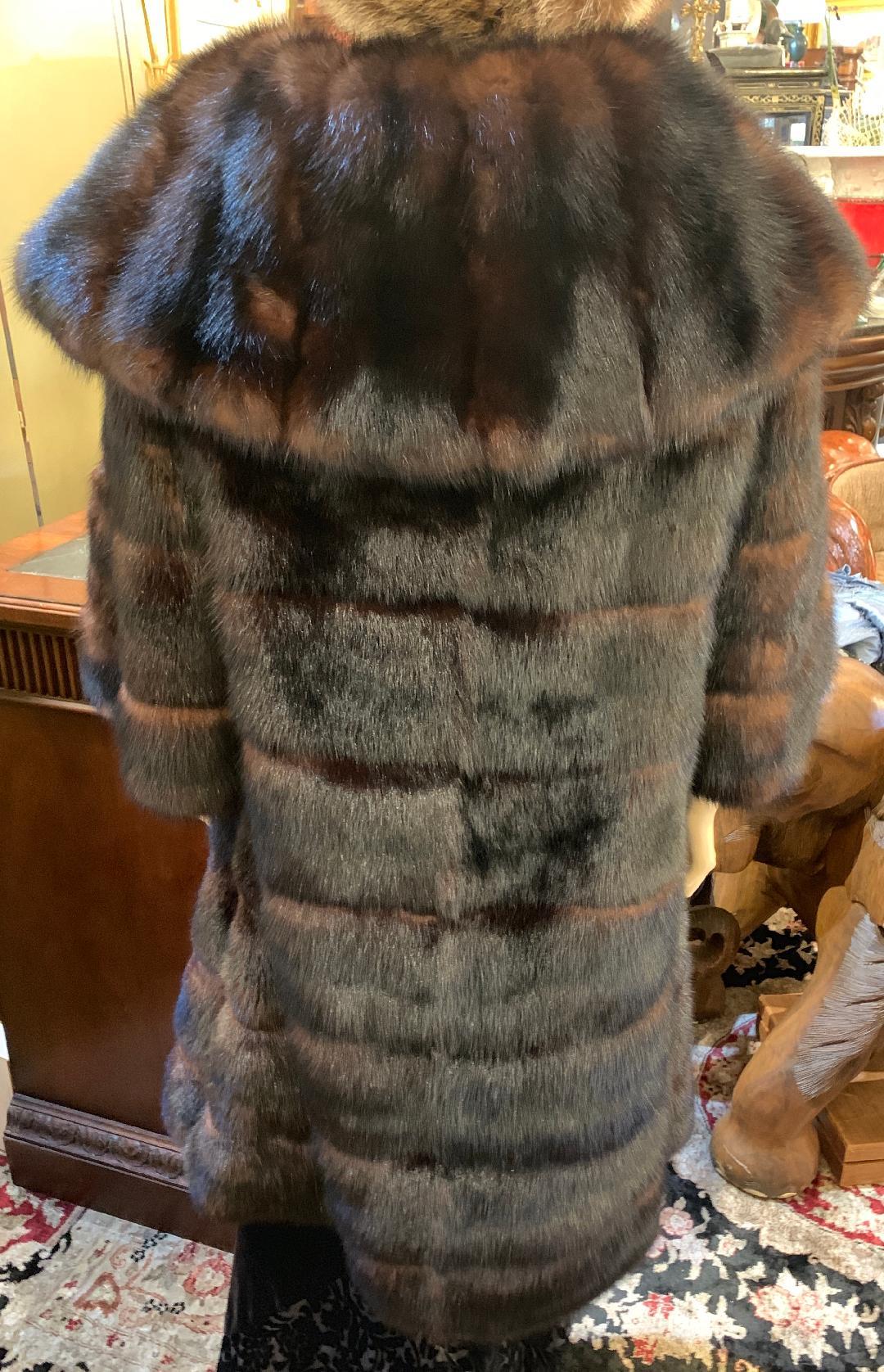 Black Sophisticated Russian Sable Mid Length Fur Coat with 3/4 Length Sleeves For Sale