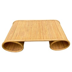 Sophisticated Scroll Form Rattan Coffee Table in the Style of Paul Frankl