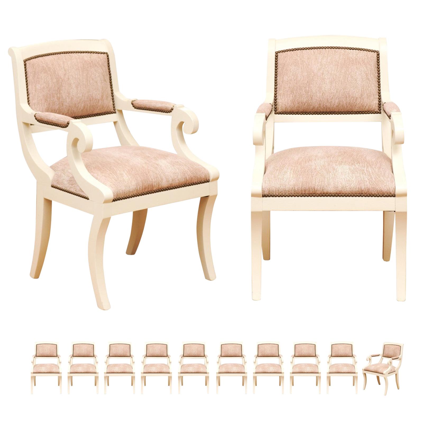 Sophisticated Set of 12 Modern Regency Style Klismos Chairs, Italy, circa 1970 For Sale