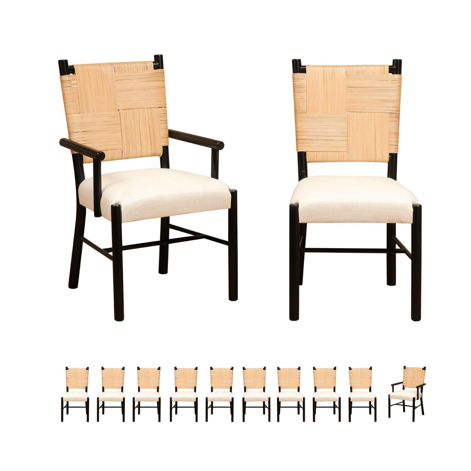 Sophisticated Set of 12 Rush Cane Chairs by Hutton for Donghia, circa 1995 For Sale 14