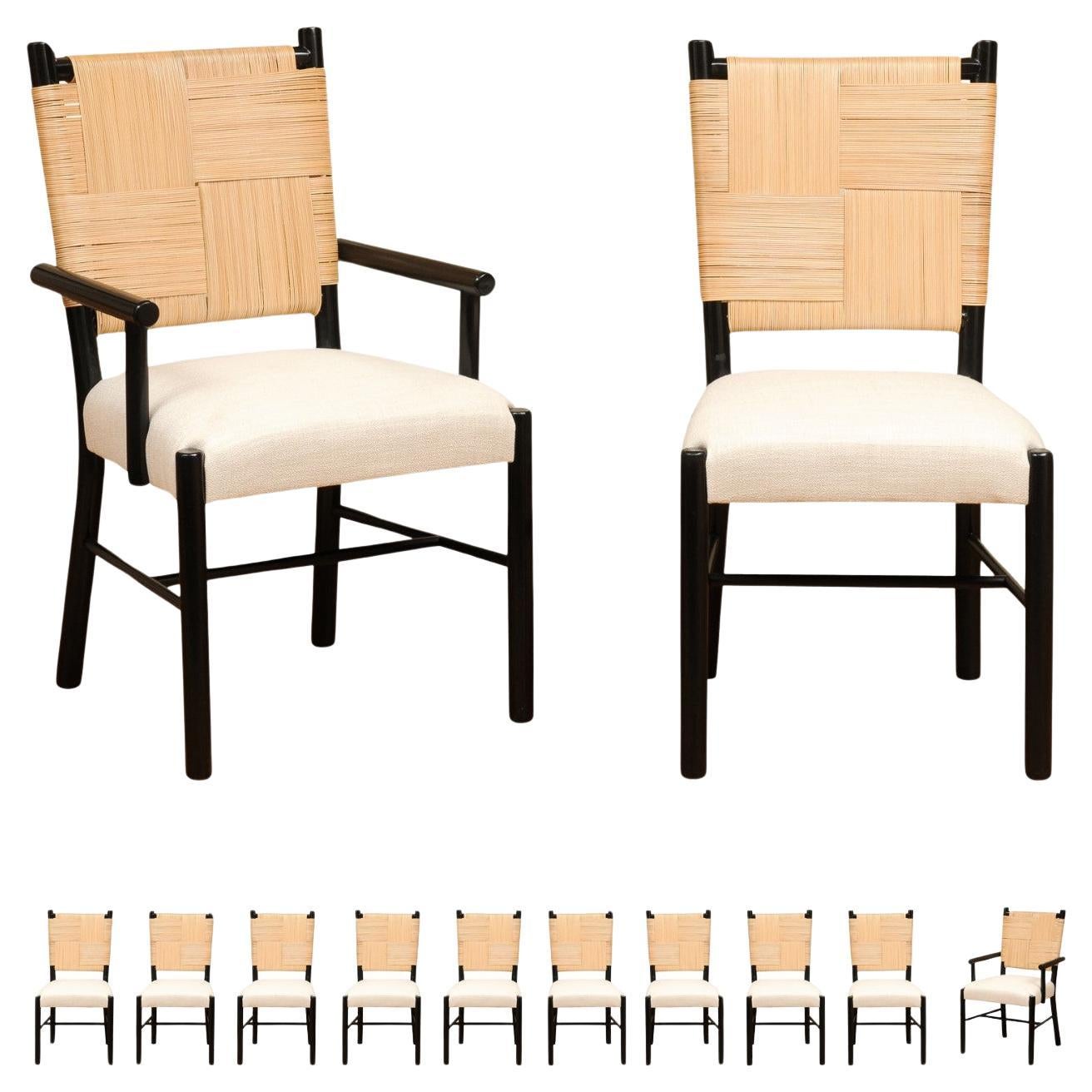 Sophisticated Set of 12 Rush Cane Chairs by Hutton for Donghia, circa 1995 For Sale