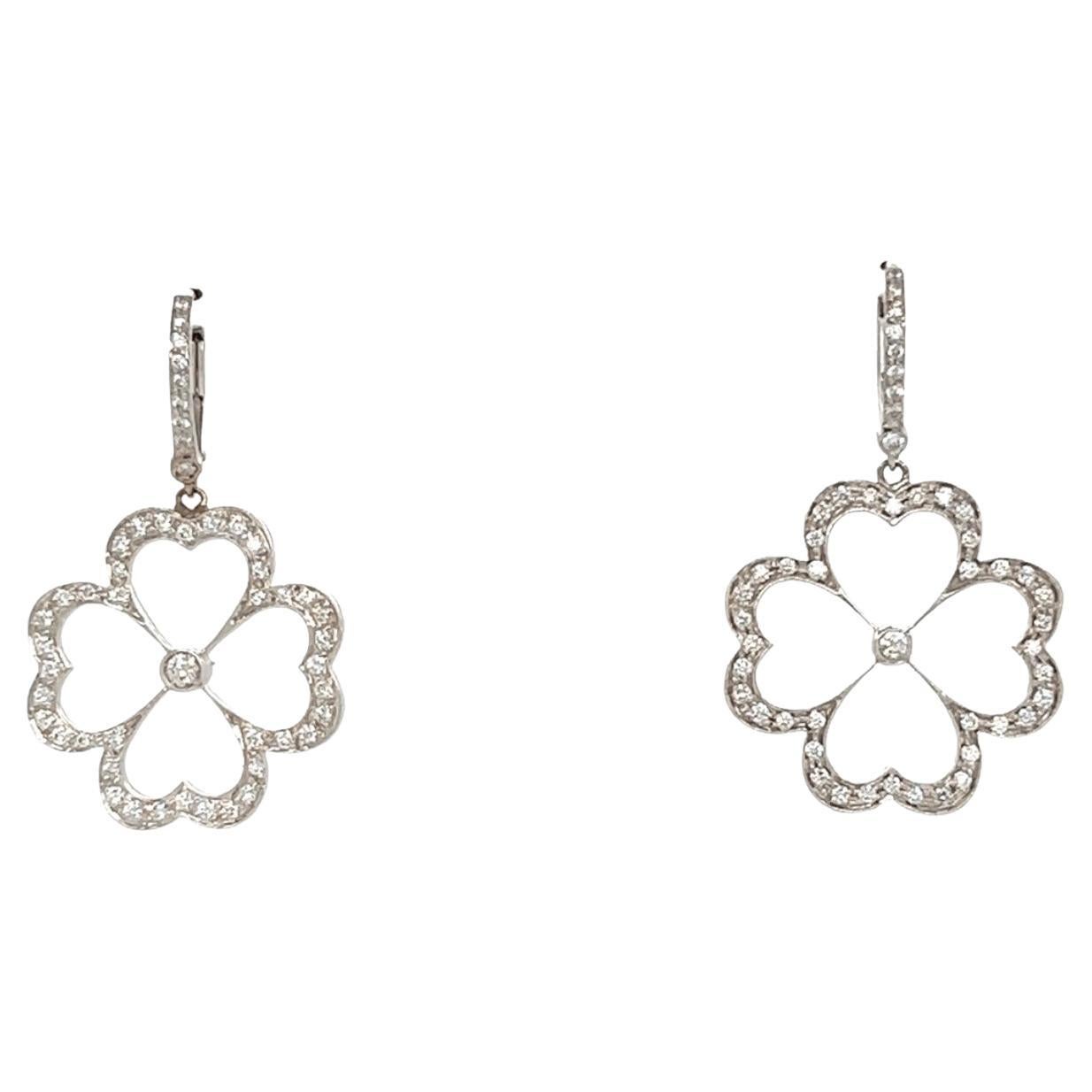 Sophisticated Shamrock Pave 1.0 Ctw Diamond Four Leaf Clover Earrings For Sale
