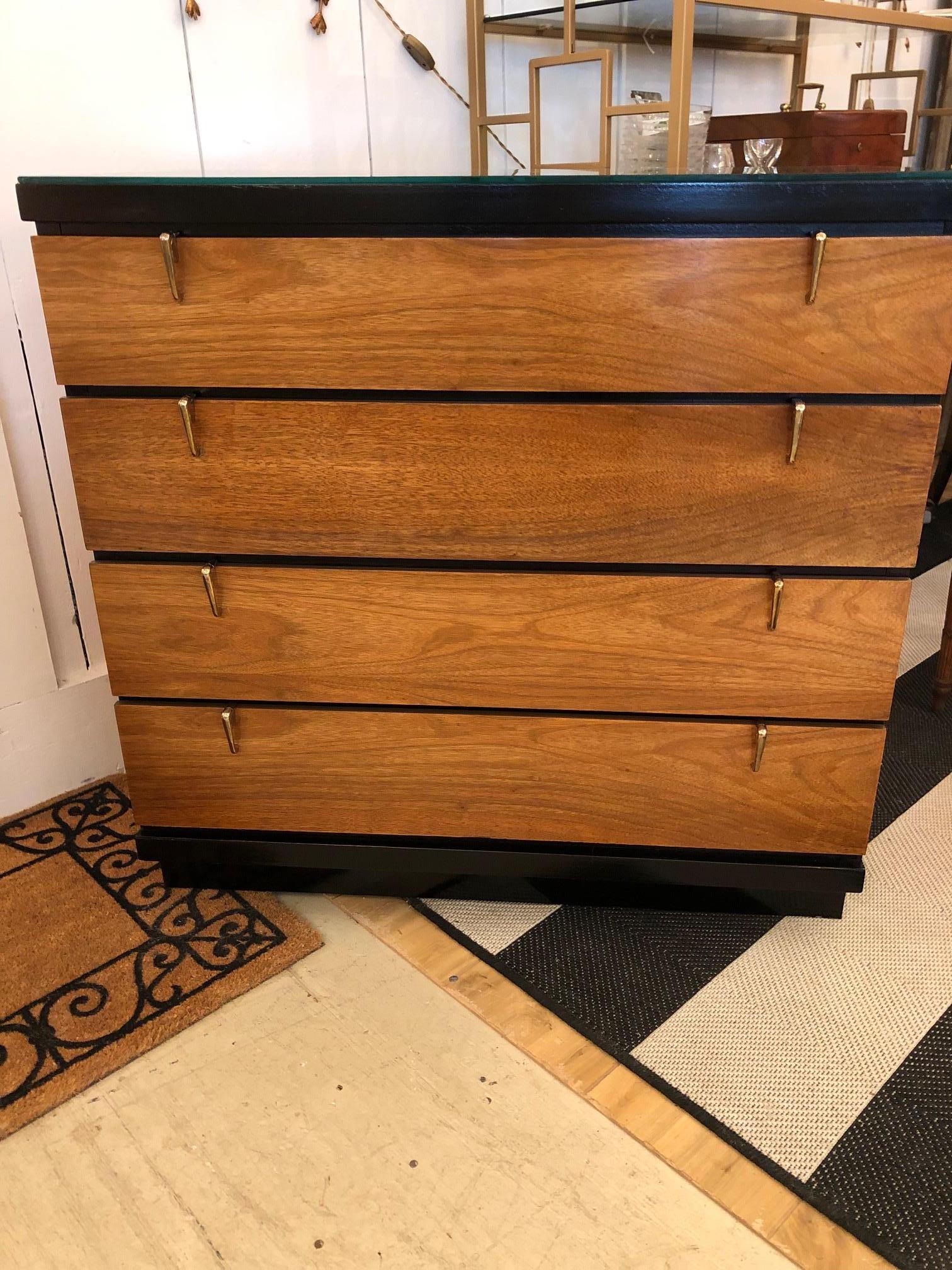 Sophisticated Sleek Blonde Walnut & Ebonized Mid-Century Modern Chest of Drawers 1