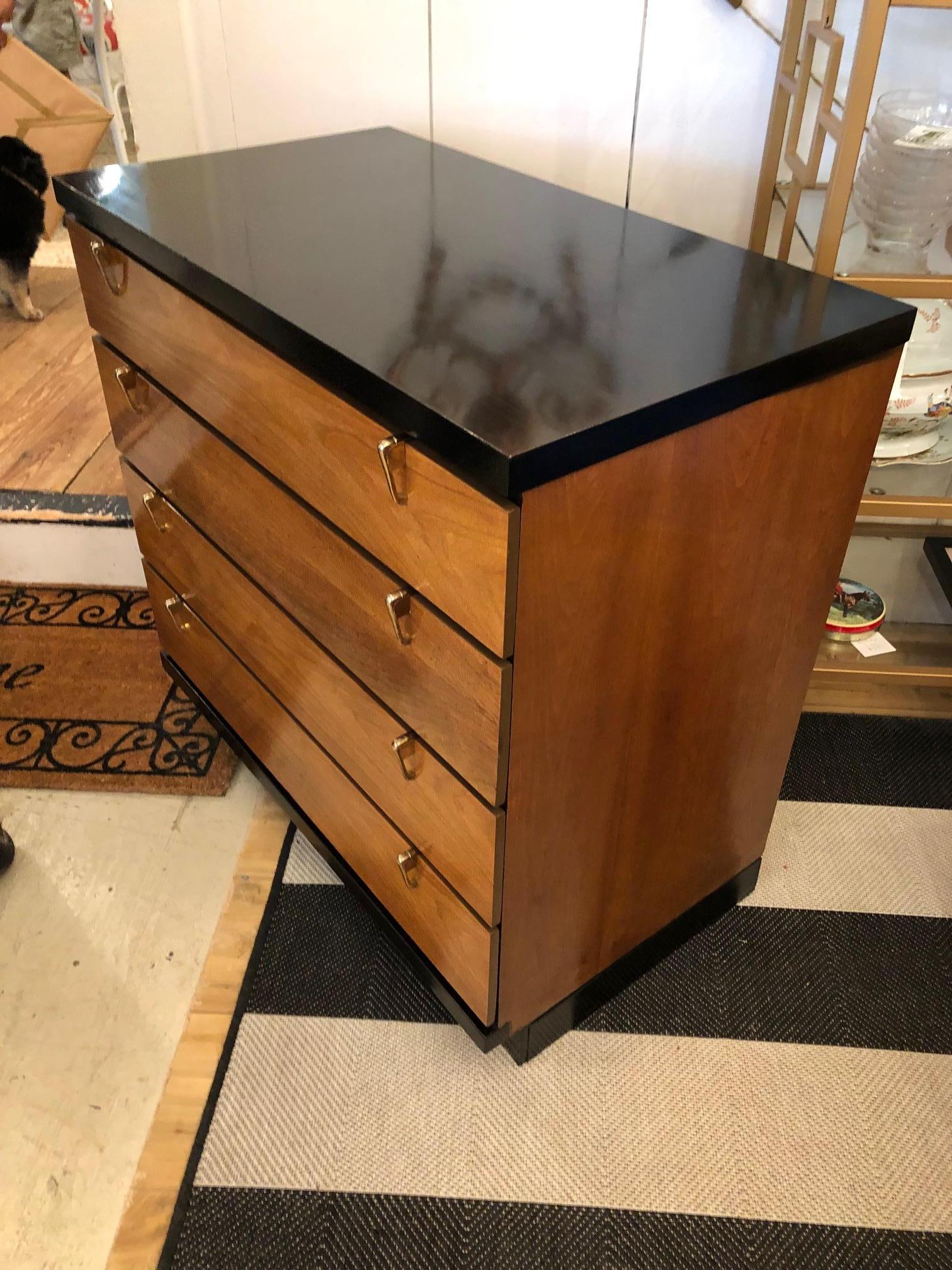 Sophisticated Sleek Blonde Walnut & Ebonized Mid-Century Modern Chest of Drawers 3