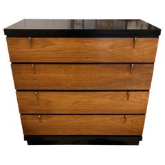 Sophisticated Sleek Blonde Walnut & Ebonized Mid-Century Modern Chest of Drawers