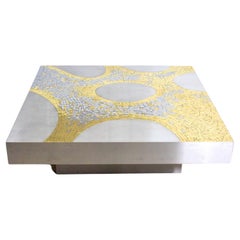 Sophisticated Stainless Steel and Brass Coffee Table by Jean Claude Dresse