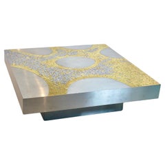 Vintage Sophisticated Stainless Steel and Brass Coffee Table by Jean Claude Dresse