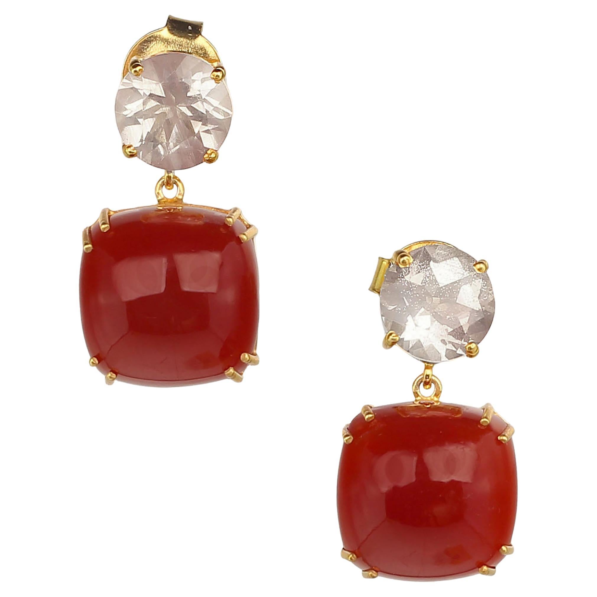 AJD Sophisticated, Stylish Earrings of Carnelian and Sunstone