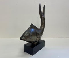Sophisticated Stylized Patinated Brass Sculpture of a Fish