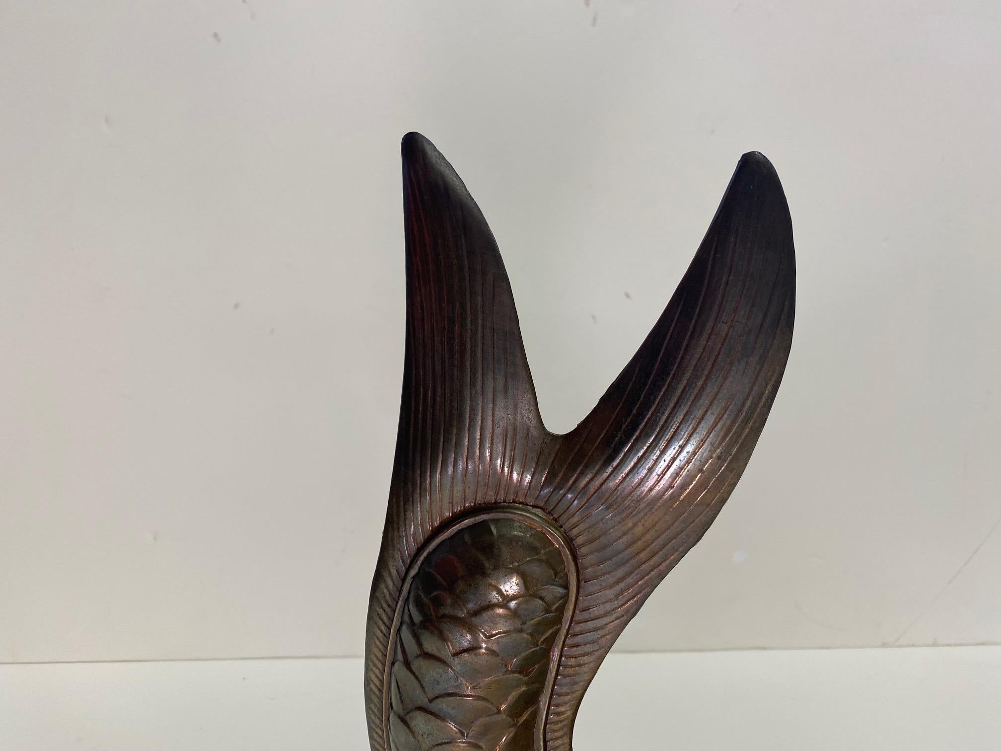 Sophisticated Stylized Patinated Brass Sculpture of a Fish For Sale 2