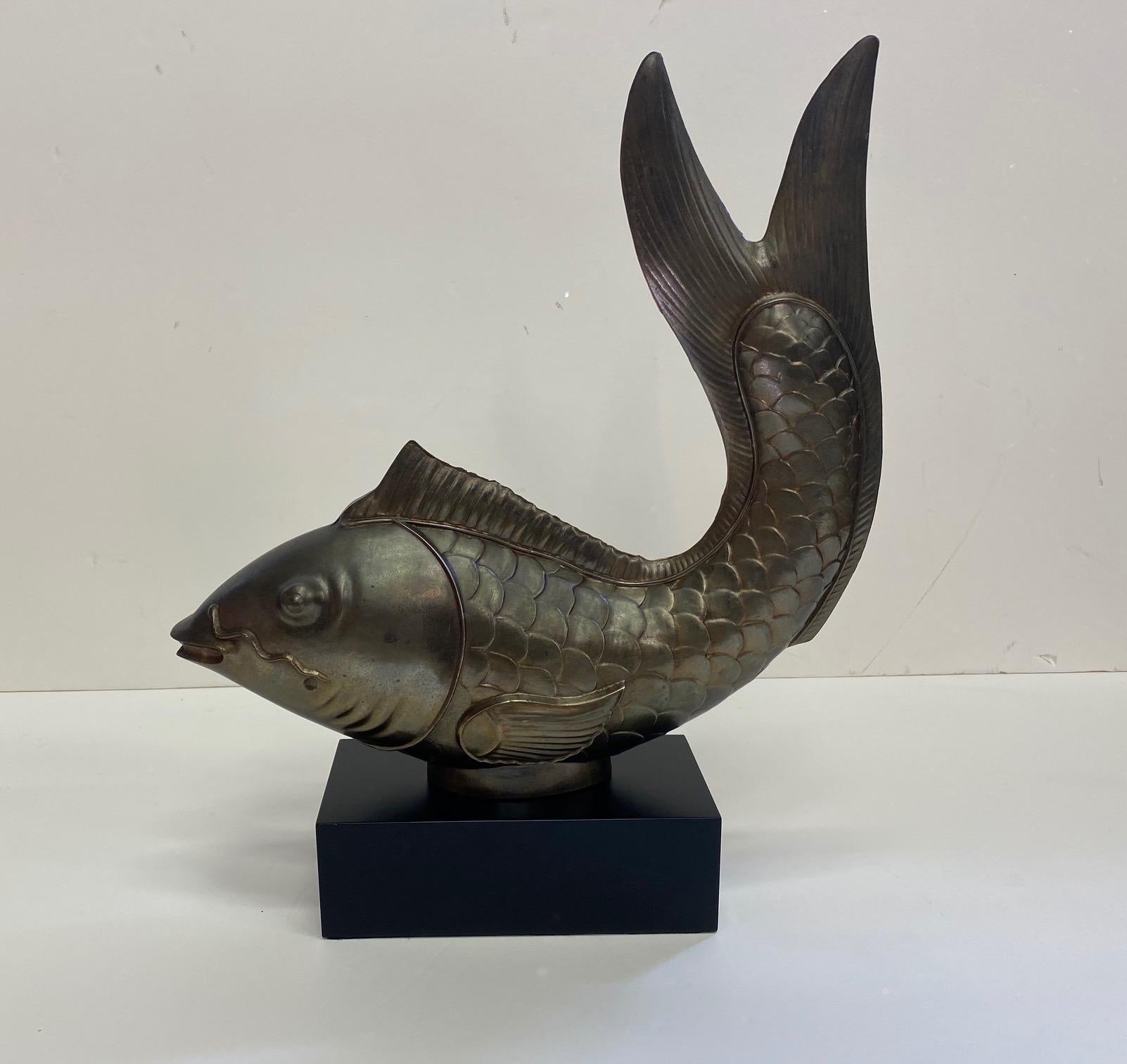 Sophisticated Stylized Patinated Brass Sculpture of a Fish For Sale 3