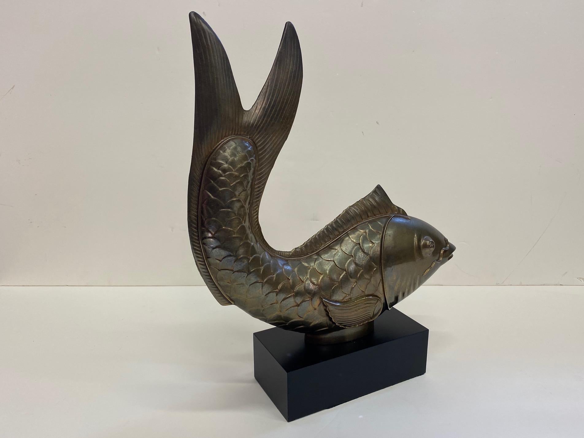 Sophisticated Stylized Patinated Brass Sculpture of a Fish For Sale 4