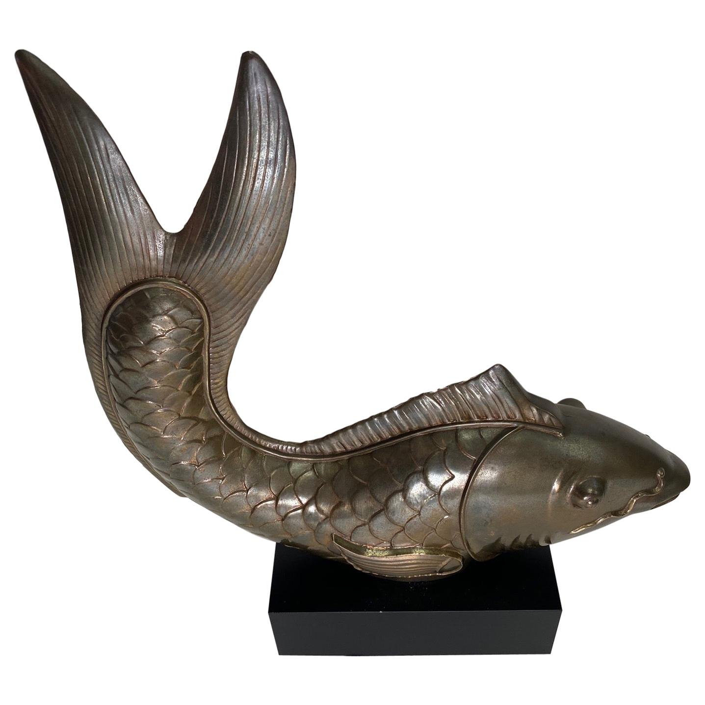 Sophisticated Stylized Patinated Brass Sculpture of a Fish For Sale