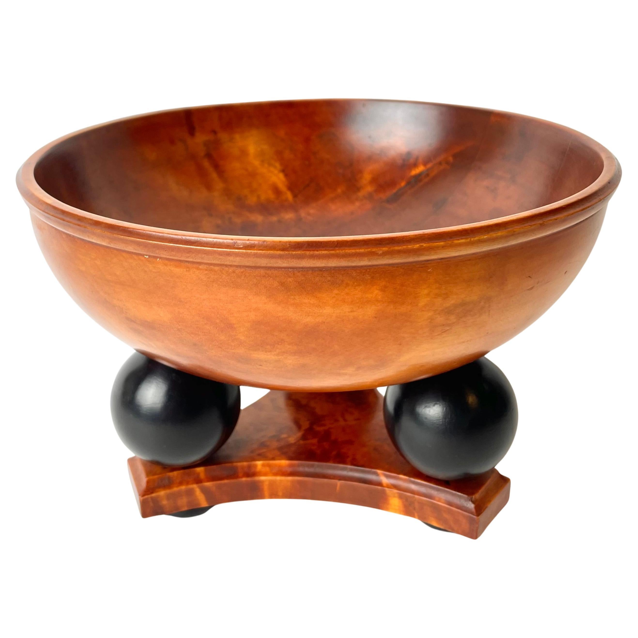 Sophisticated Swedish Bowl in Flame Birch, with Black Details. Art Deco 1920-30s For Sale