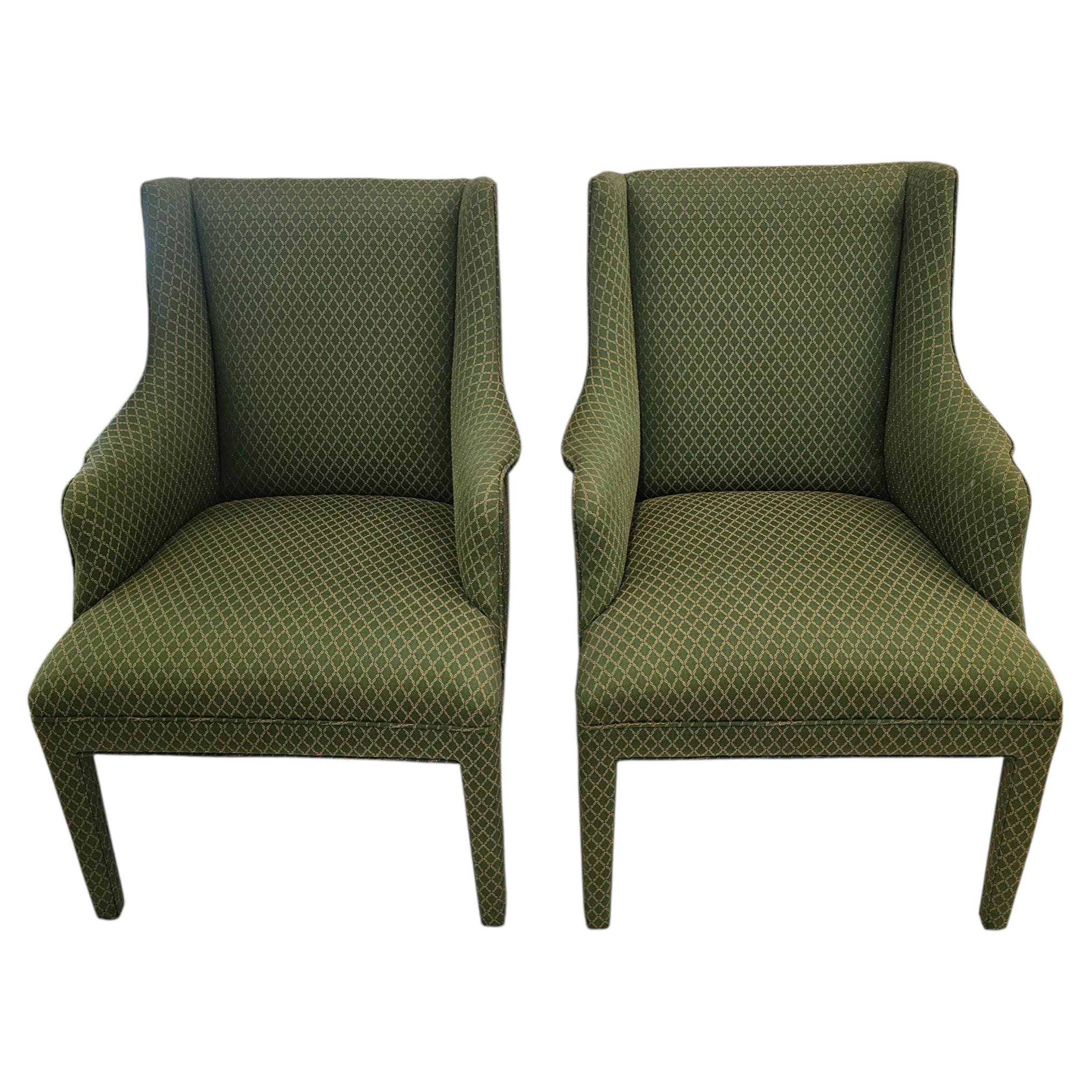Sophisticated Tailored Upholstered High Back Club Chairs For Sale